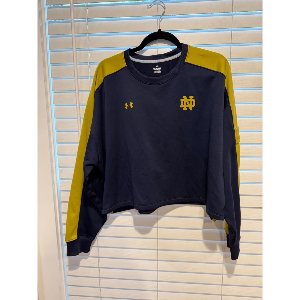 Under Armour Notre Dame Fighting Irish Womens XL Cropped Navy Gold Sweatshirt